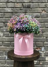 Цветочная композиция из Гипсофила и Розы в шляпной коробке в Уруссу