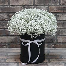 Цветочная композиция из Гипсофила в шляпной коробке в Уруссу