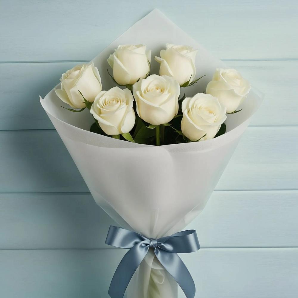 Букет 7 Белых роз Эдлесс Лав в Уруссу